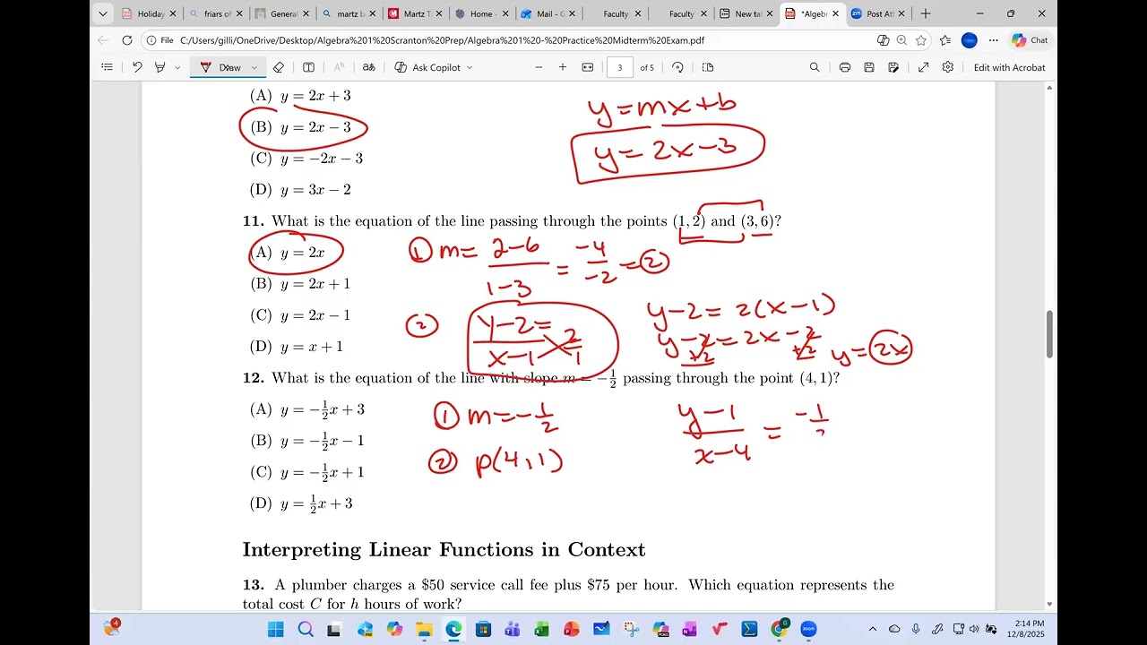 Algebra 1   MidTerm Exam Review Solutions Video