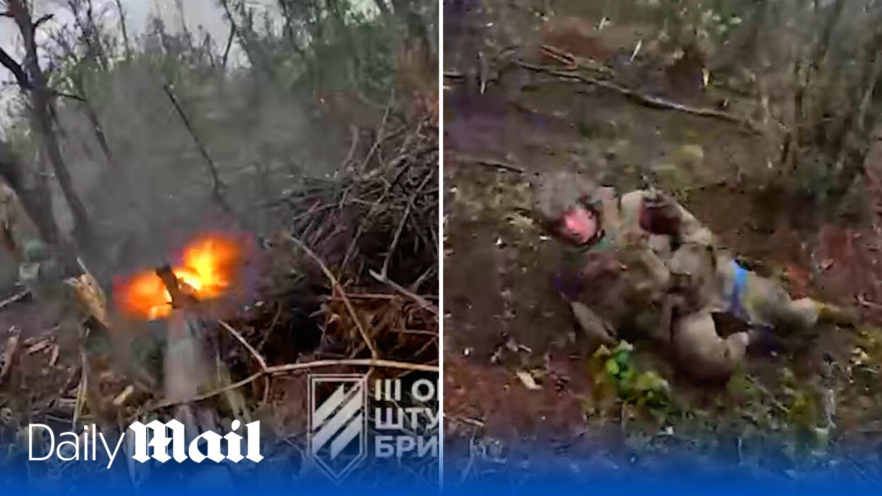 Wounded Ukrainian soldier fights on against Russians in assault on Russian trenches