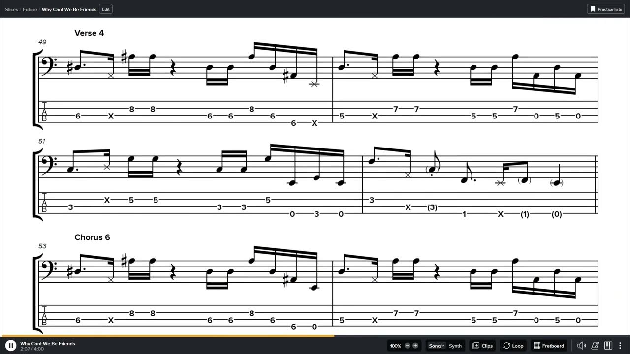 War why cant we be friends bass tab youtube