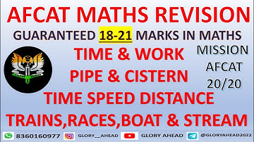 AFCAT MATHS | 18-21 MARKS | TIME & WORK, TIME SPEED & DISTANCE, PIPE & CISTERN,RACES,BOAT & STREAM |
