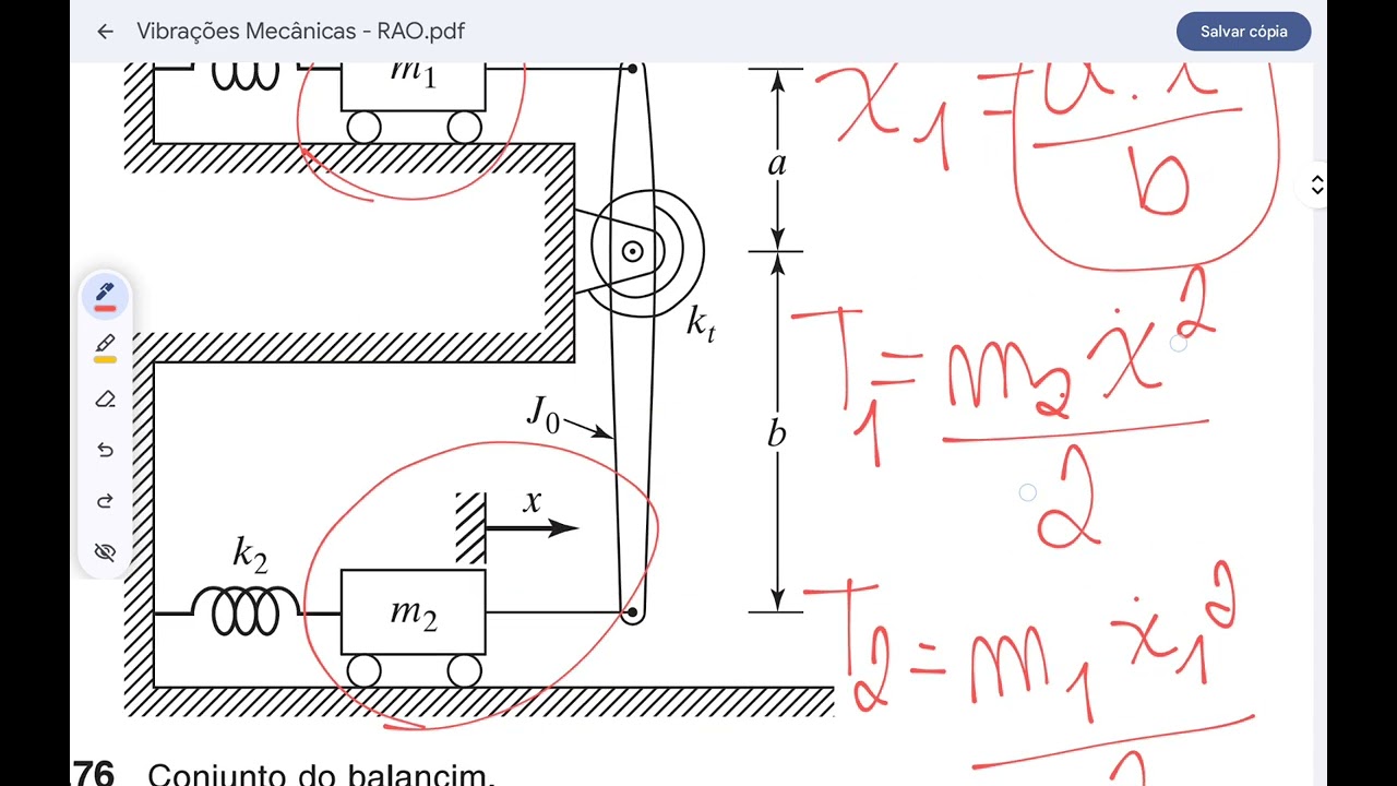 VIBRAÇÕES MECÂNICAS- 1.30 RAO - Na figura, determine a massa equivalente do conjunto do balancim