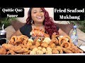 FRIED SEAFOOD MUKBANG  ( DEEP FRIED KING CRAB ), FRIED LOBSTER  Seafood Boil with Quttie Que Sauce