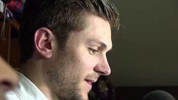 Trea Turner speaks in the clubhouse after NLCS Game 1 win