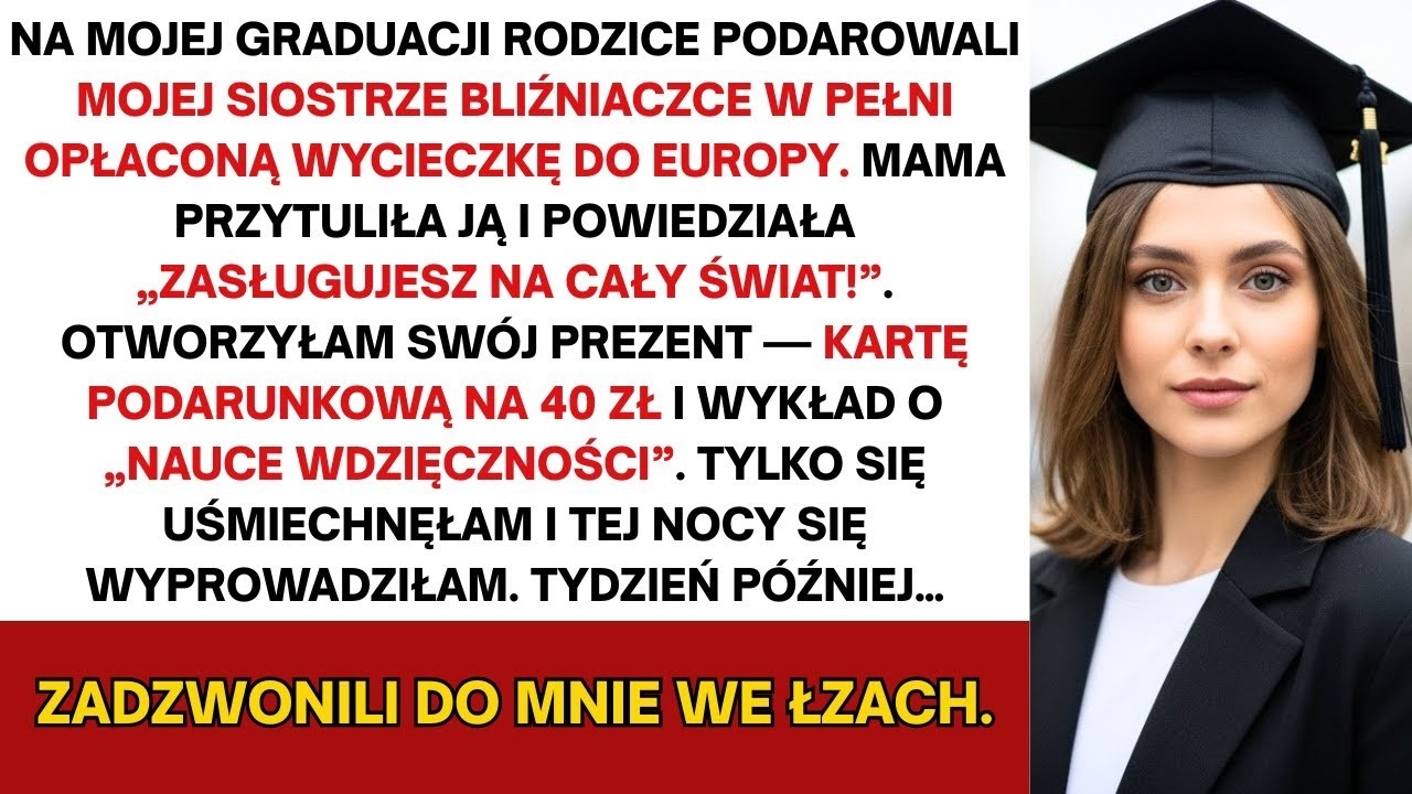 Na mojej graduacji rodzice dali bliźniaczce wyjazd do Europy — a mnie tylko kartę podarunkową 40 zł
