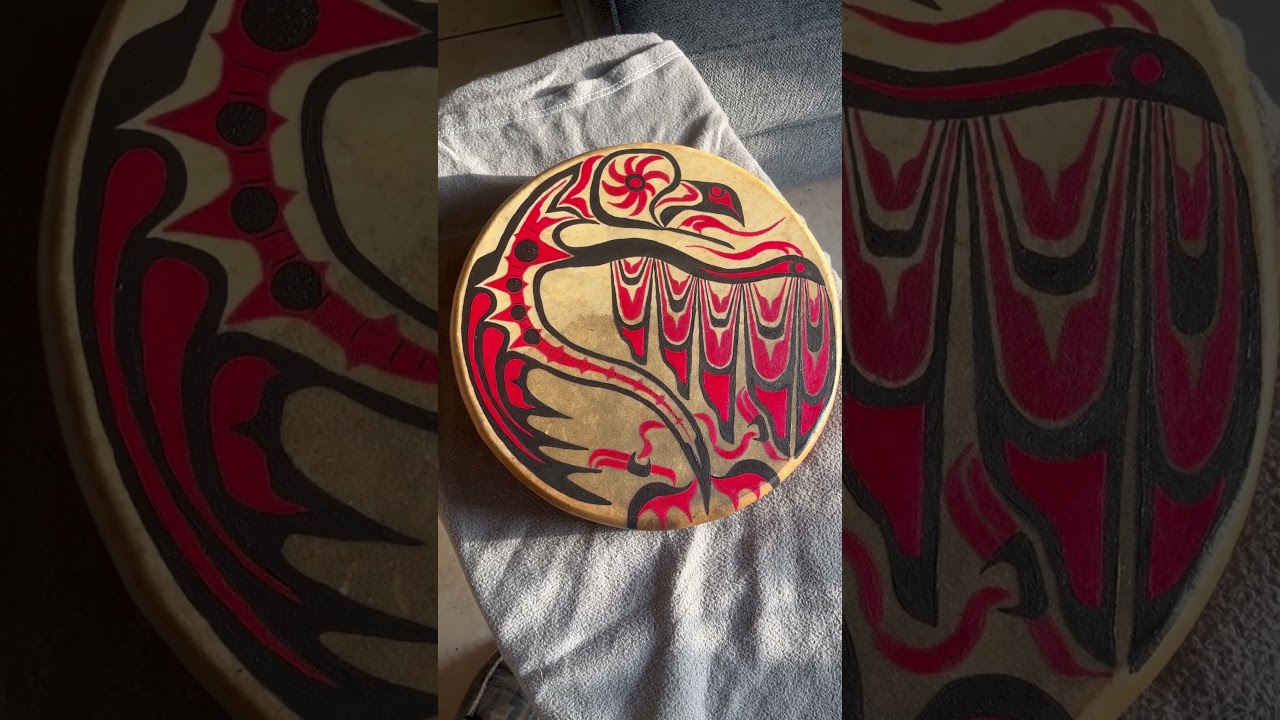 Serpent transforming into Thunderbird PNW Native hand drum