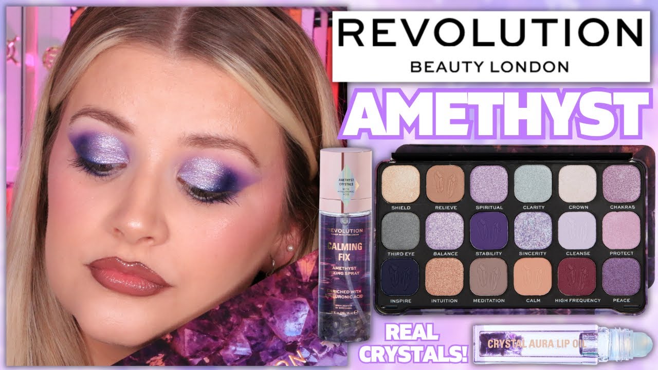REVOLUTION AMETHYST CRYSTAL AURA FOREVER FLAWLESS PALETTE, LIP OIL & SETTING SPRAY REVIEW!