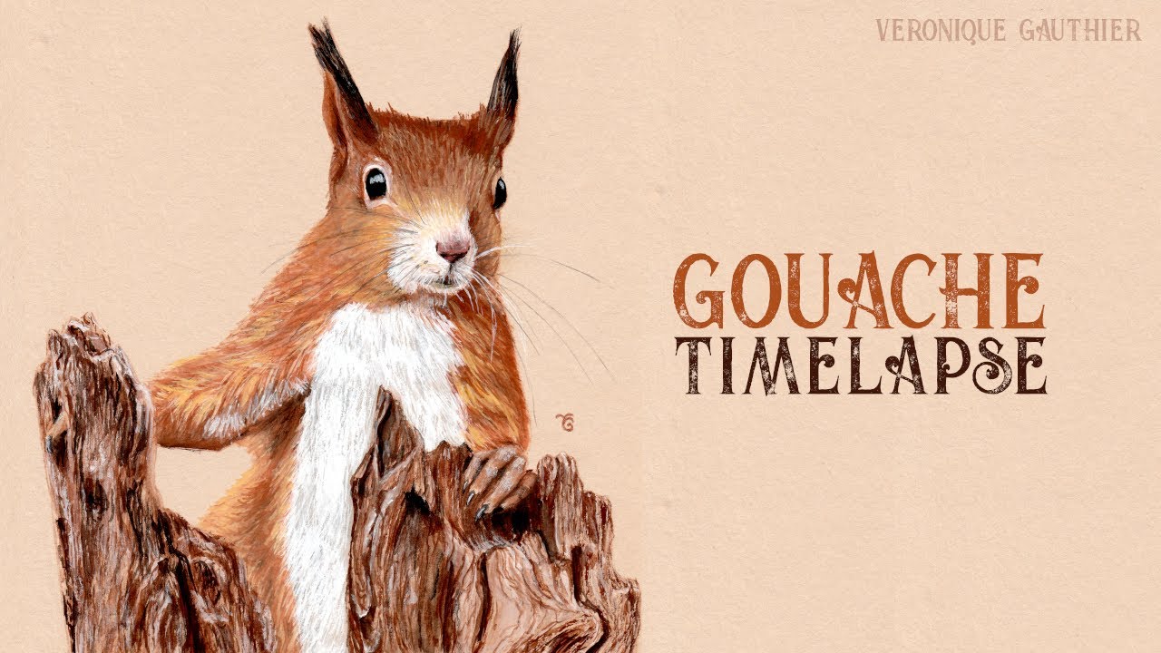 Painting a squirrel in GOUACHE // Realistic Painting Timelapse