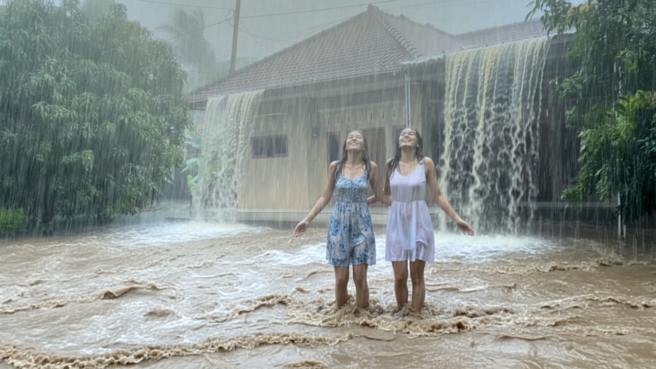 The biggest super rain in history in the green village, the village was hit by thunderstorm