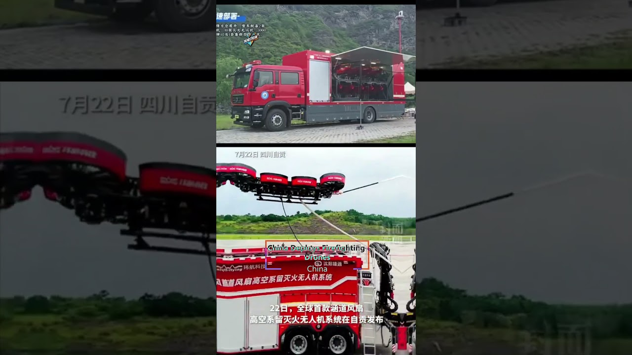 Китай представил систему пожарных дронов, установленных на грузовиках, для быстрого реагирования ...