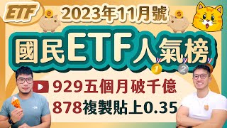 00929五個月規模破千億 878複製貼上0.35元 收益平準金草案出爐三重點 | 柴鼠國民ETF人氣榜 [2023年11月號]