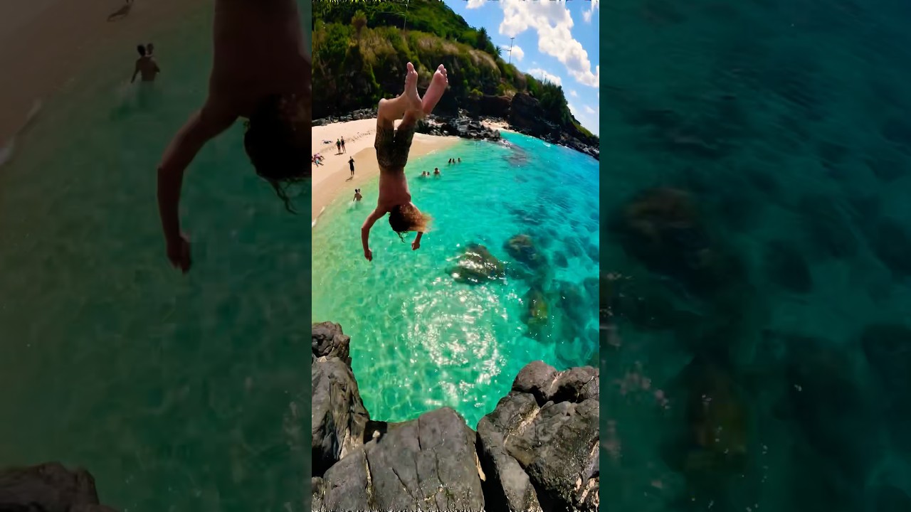 Waimea bay Cliff jumping (Brutal flop)