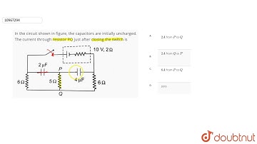 In the circuit shown in figure, the capacitors are initially uncharged. The current through resi...