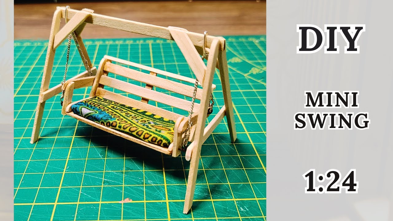 MiniDiy! Tiny Wooden Swing from Popsicle Sticks & Jewelry Chains! 