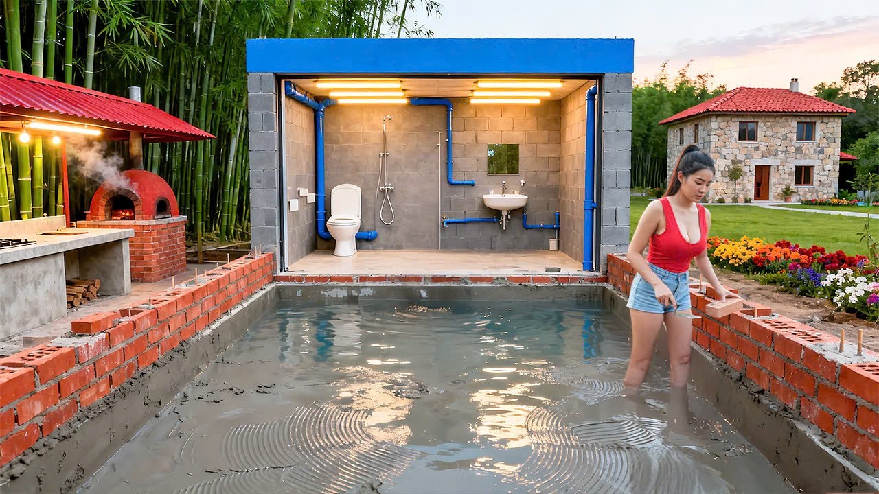 Building Long Fish Pond Bank With Many Red Bricks - Construct a Solid ...