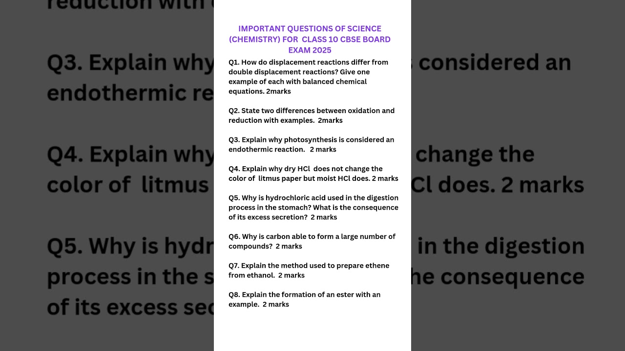 📖 Important questions of science(chemistry) for cbse class 10 board exam 2025 #cbseclass10