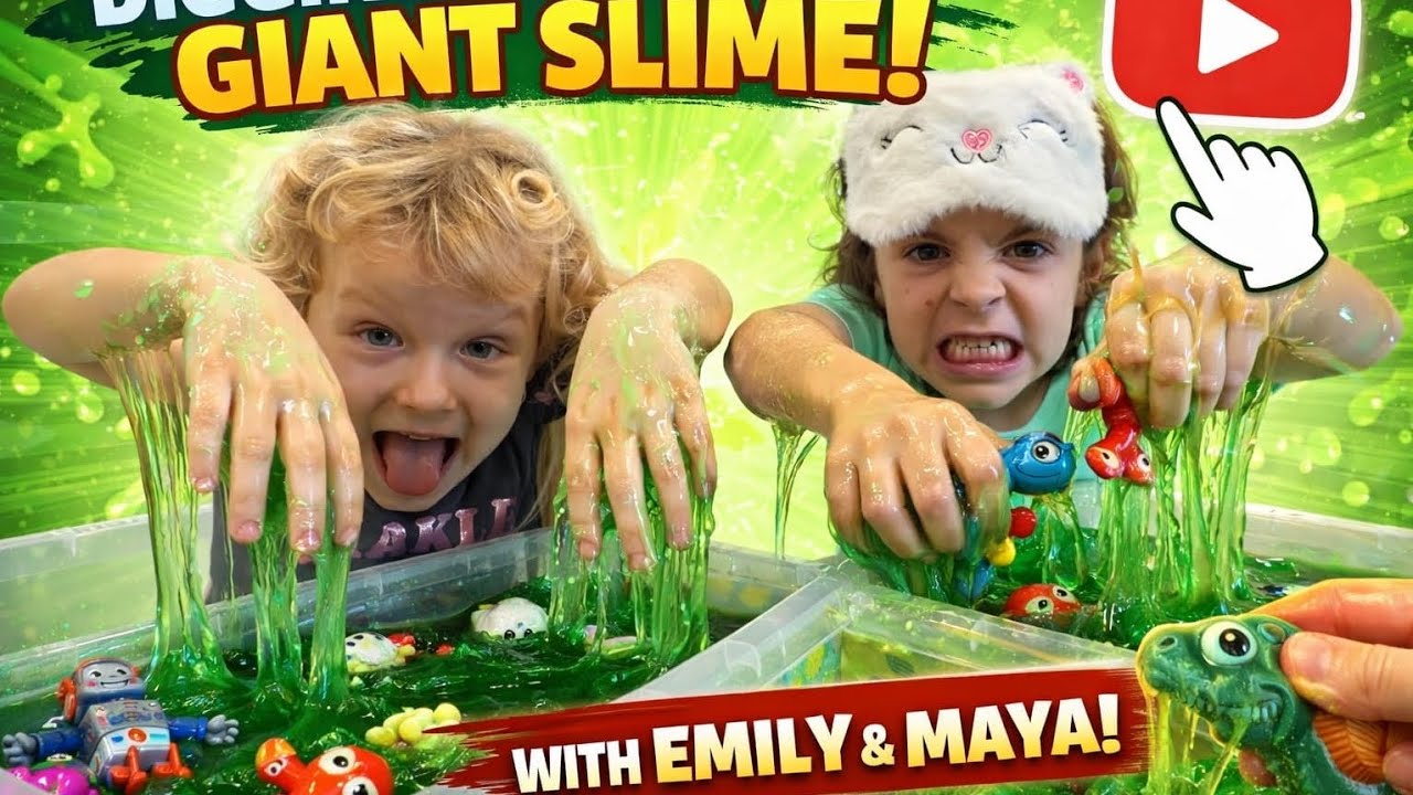 Slime Treasure Hunt! Emily & Maya Find Hidden Toys in GIANT Gooey Slime Box 🧪 