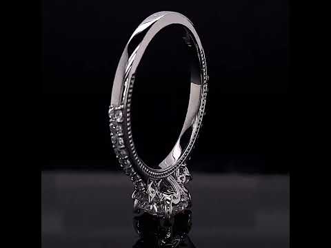 Round 3-Stone Scroll Design Moissanite Engagement Ring with Milgrain ring video