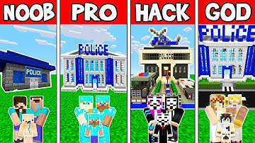 Minecraft Battle: POLICE STATION HOUSE BUILD CHALLENGE - NOOB vs PRO vs HACKER vs GOD Animation