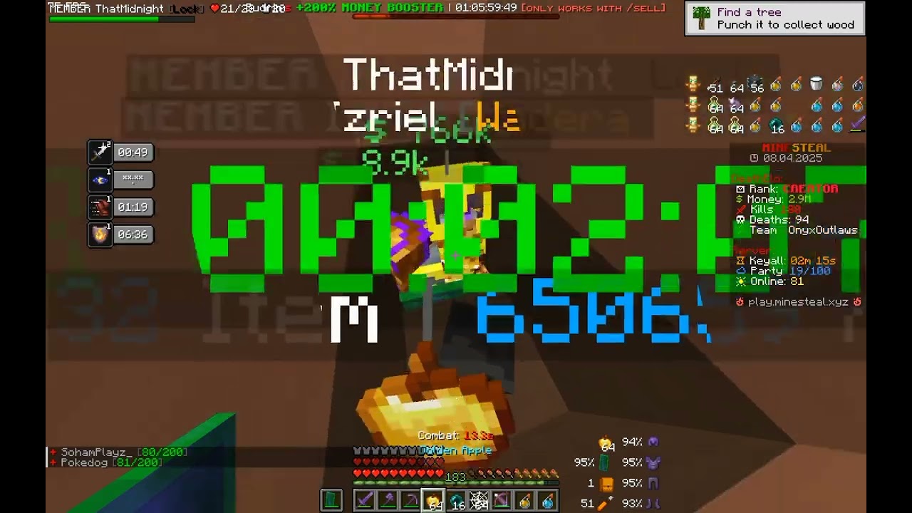 Killing people on minesteal.smp and raiding base ip on description