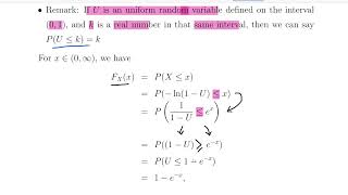 Uniform Distribution - Transformation into an Exponential Random Variable