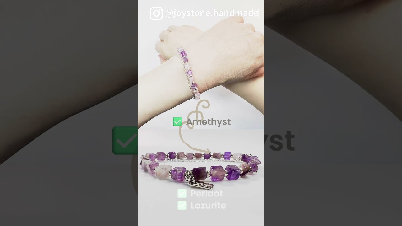 Thin Bracelet Silver Balls Amethyst Peridot Lazurite Stretch Cube Drop Chain Logo Pendant #shorts