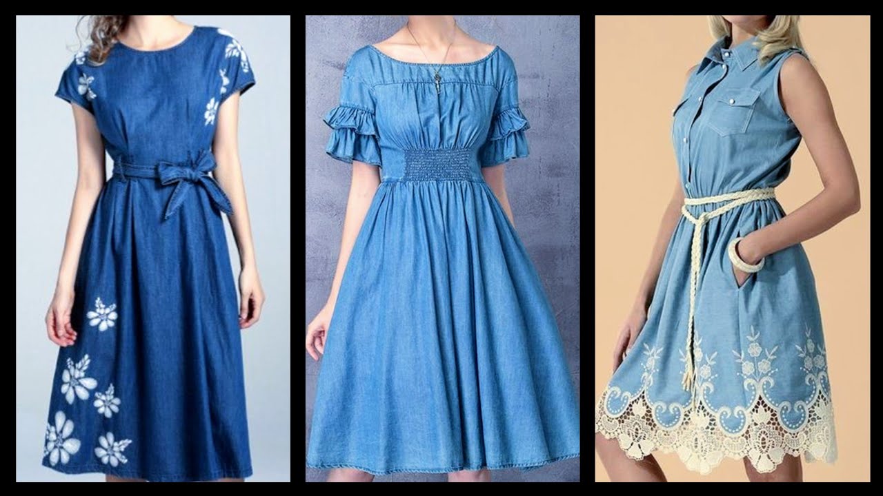 Attractive & Fabulous Denim Skater Dresses aline Frocks & Lace