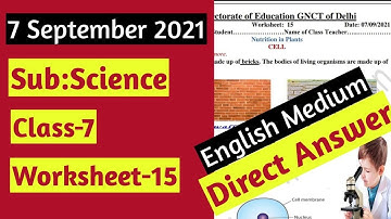 Class 7th Science Worksheet No.15 || 7/9/2021 || English Medium || Ready For Study