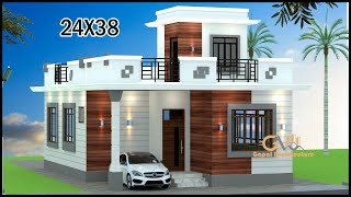 24'-0'X38'-0' 3 Room 3D House Plan With Car Parking | Latest Villa Design | Gopal Architecture