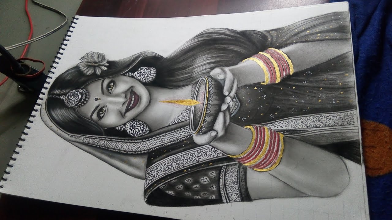🪔 How to Draw Beautiful Girl with Diya | Diwali Special Pencil Sketch ✨