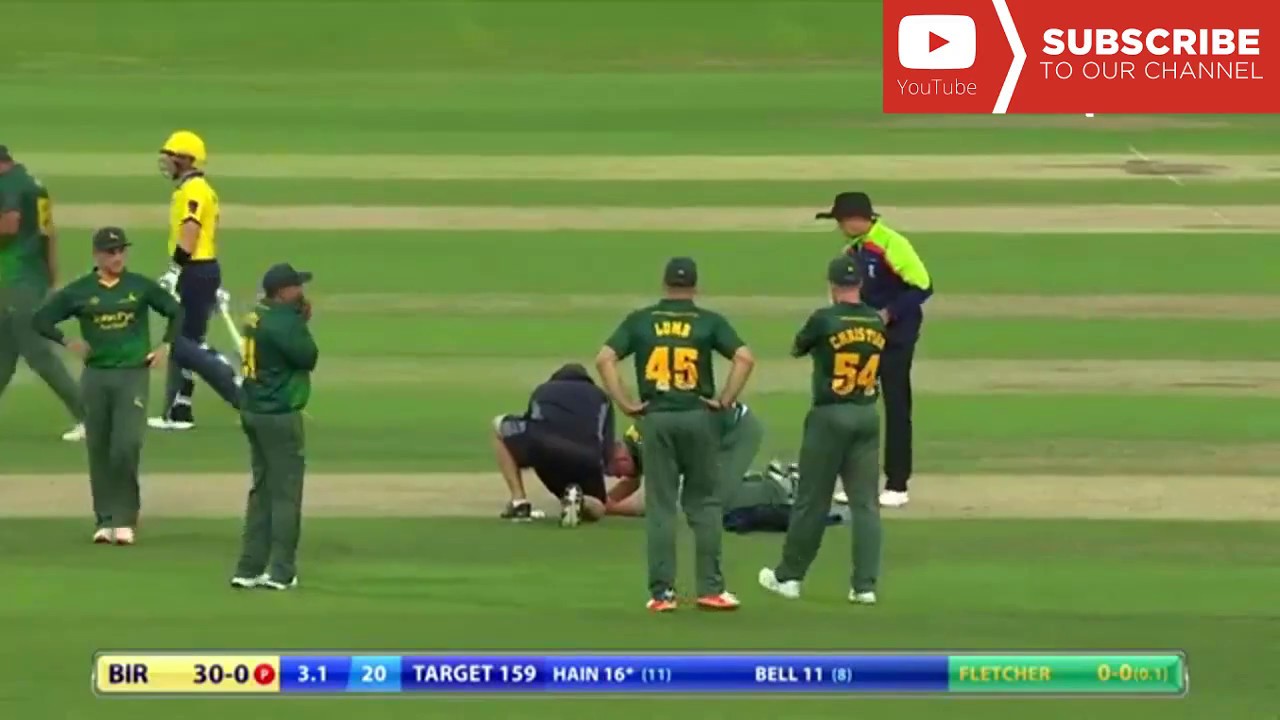 Luke Fletcher Hit In Head With Cricket Ball Birmingham vs