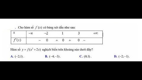 Toán 12: Cho hàm số f(x) có bảng xét dấu như sau. Hàm số y=f(x^2+2x) nghịch biến trên khoảng nào