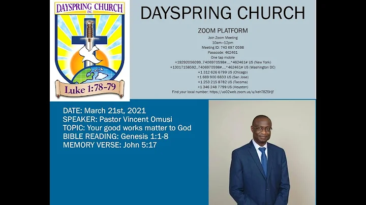 Topic: "Your good works matter to God" Pastor Vinc...