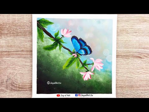 Butterfly and Flowers Acrylic Painting | Joy of Art #464