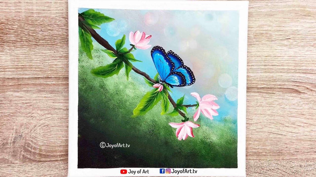 Butterfly and Flowers Acrylic Painting Joy of Art 464 YouTube
