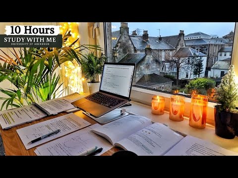 10 HOUR STUDY WITH ME | Background noise, 10-min Break, No music, Study with Merve