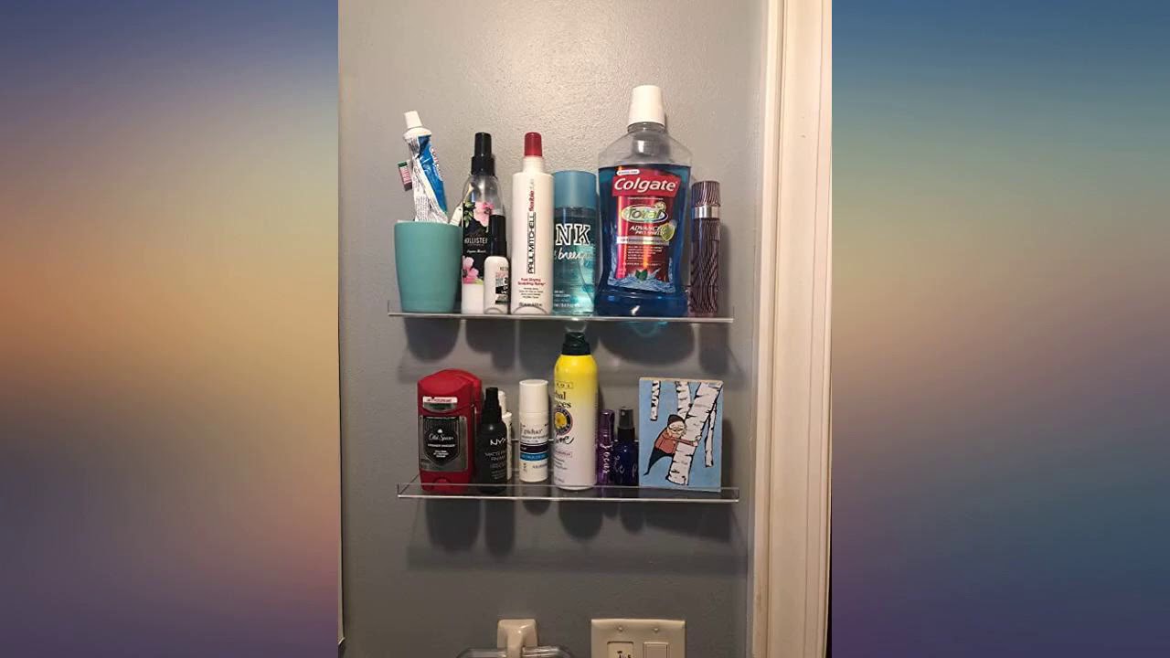 Vdomus 2 Pack Acrylic Bathroom Shelves, No Drilling Adhesive