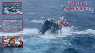 Helicopter Rescue operation for Dutch Cargo ship Eemslift Hendrika in rough sea at Norwegian Sea.