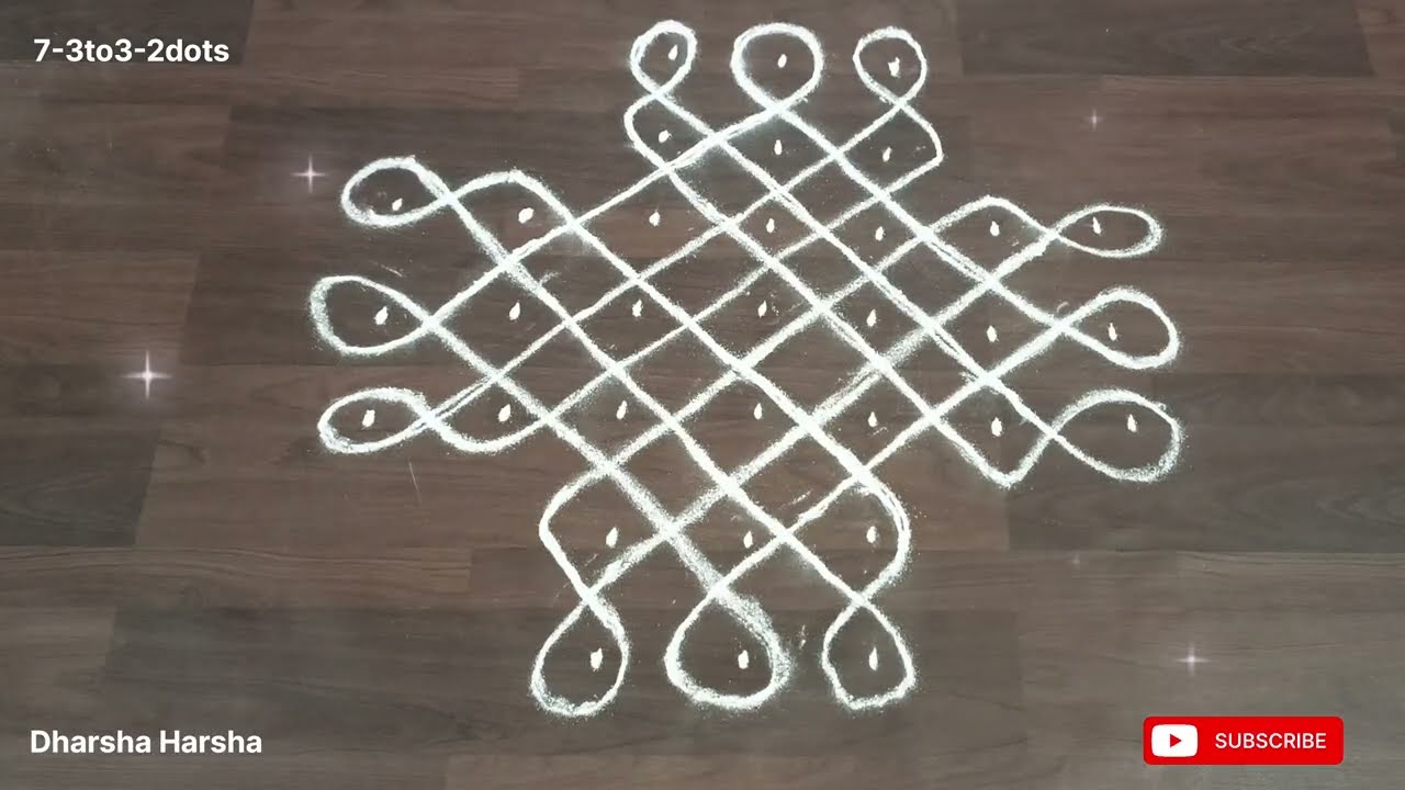 Simple 7-3 to 3 - 2 Straight dots Sikku kolam | எளிமையான 7-3 to 3 - 2 புள்ளி கோலம் # சிக்கு கோலம்
