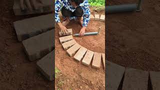 Red brick laying circular pattern tips, yard makeover.