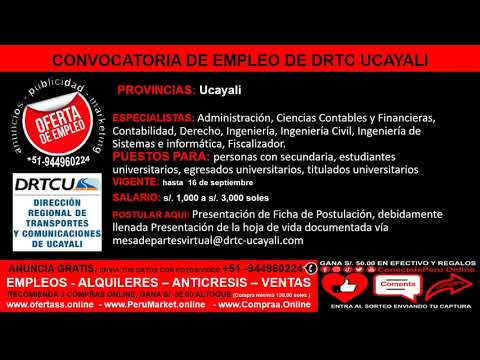 #CONVOCATORIA DE #EMPLEO DE DRTC UCAYALI