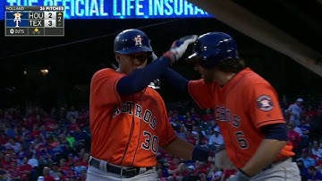 HOU@TEX: Gonzalez doubles off top of wall, plates run