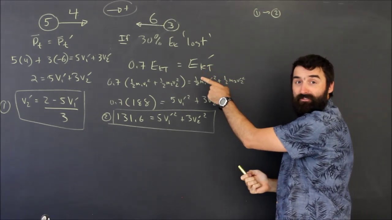Elastic Collision Using Momentum & Energy With 30% Energy Lost