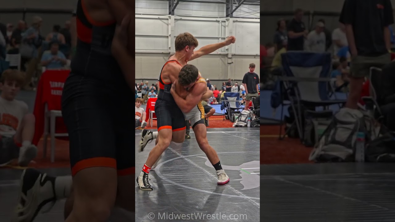 Carter Skoff fights off his opponent's trip attempt and uses his momentum to score a takedown