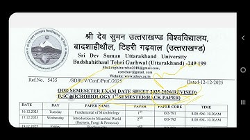 REVISED DATE SHEET ANNOUNCEMENT 1 SEM BY SRI DEV SUMAN UTTRAKHAND UNIVERSITY BSC MICROBIOLOGY