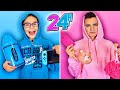 24h vivre manger une seule couleur  bleu vs rose one color 24h challenge