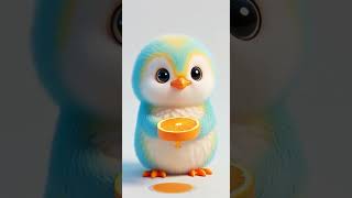 Rainbow penguin eating juicy Orange | UK Canal & Real Eating Sounds Pixar Style”#juicefalling #orang