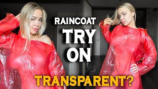 4K Usa Red Transparent Raincoat Playful Layered Try-On With Plaid Minidress