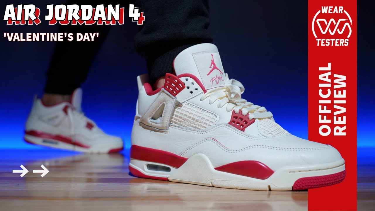 Air Jordan 4 ホワイト/グレー/レッド Air Jordan 4 Valentine's Day Pale Ivory and Tough Red - YouTube