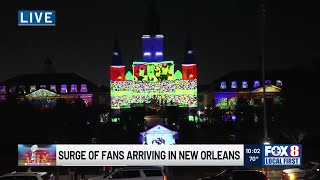 Surge of fans arriving in New Orleans for the Super Bowl