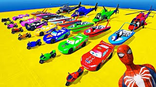 GTA V Mega Ramp Boats, Cars, Motorcycle with Trevor and Shark New Stunt Map Challenge #3333